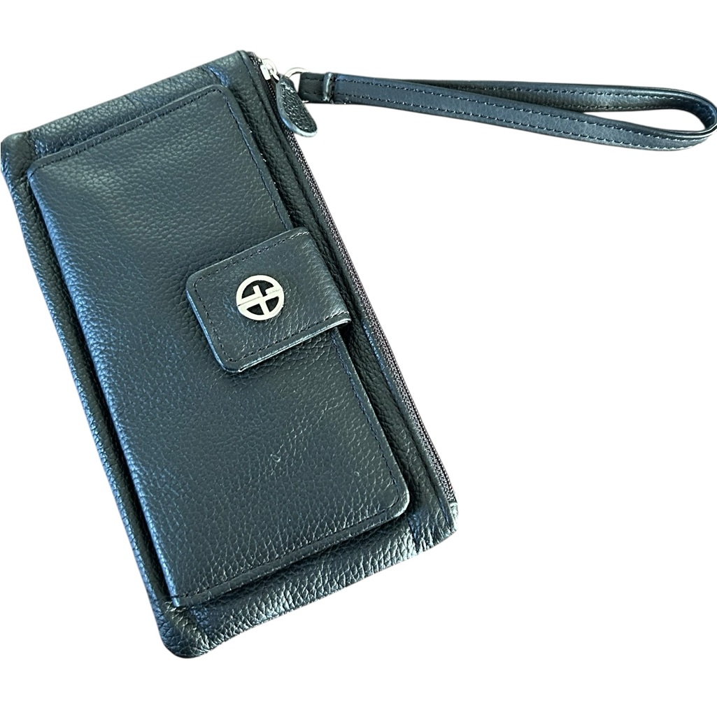 Giani Bernini Black Leather Wristlet Wallet Clutch W Logo Euc Gorgeous
